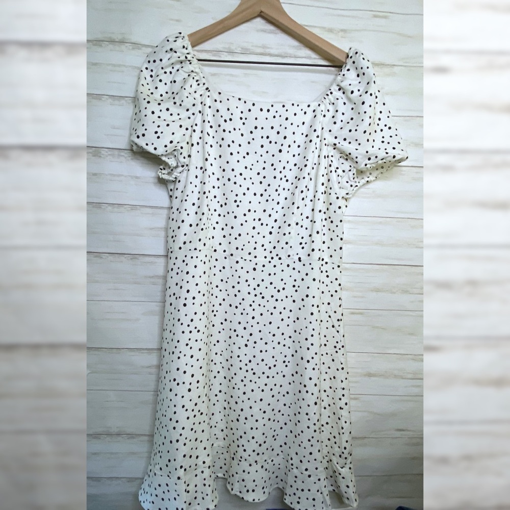 Loft Polka Dot Puff Sleeve Flounce Dress - Petite 12